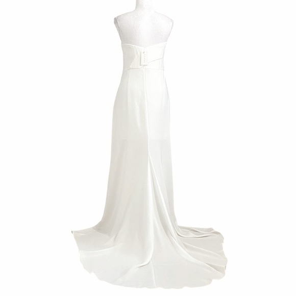 NWT YAURA WHITE  STRAPLESS SWEETHEART BRIDAL TRAIN EVENING FORMAL DRESS - L - Picture 3 of 11